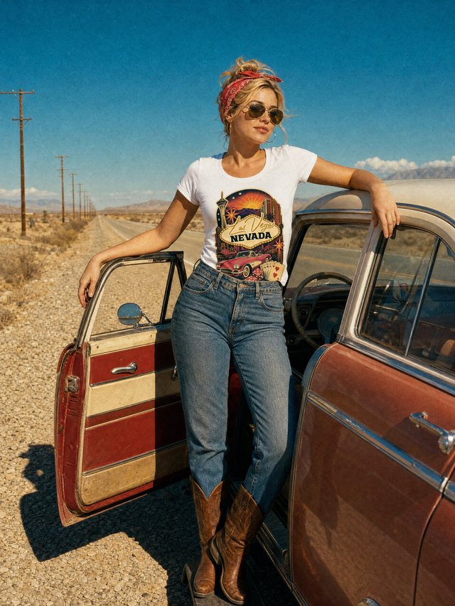 Las Vegas, NV — Women's Fitted Scoop T-Shirt in White