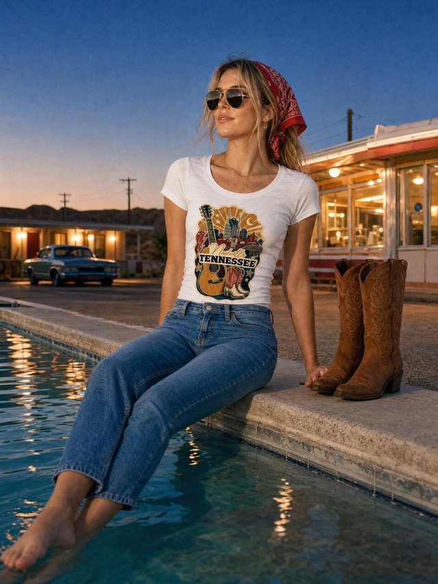 Nashville, TN — Women's Fitted Scoop T-Shirt in White